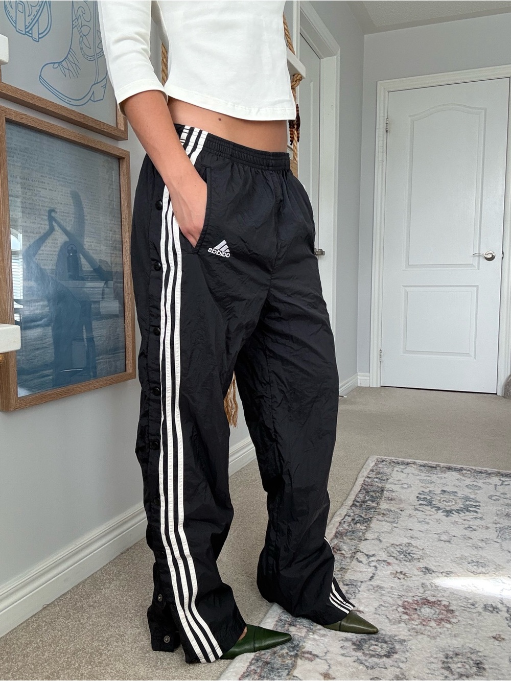 adidas Black Track Pants with White Triple Stripes - Picture 2 of 6